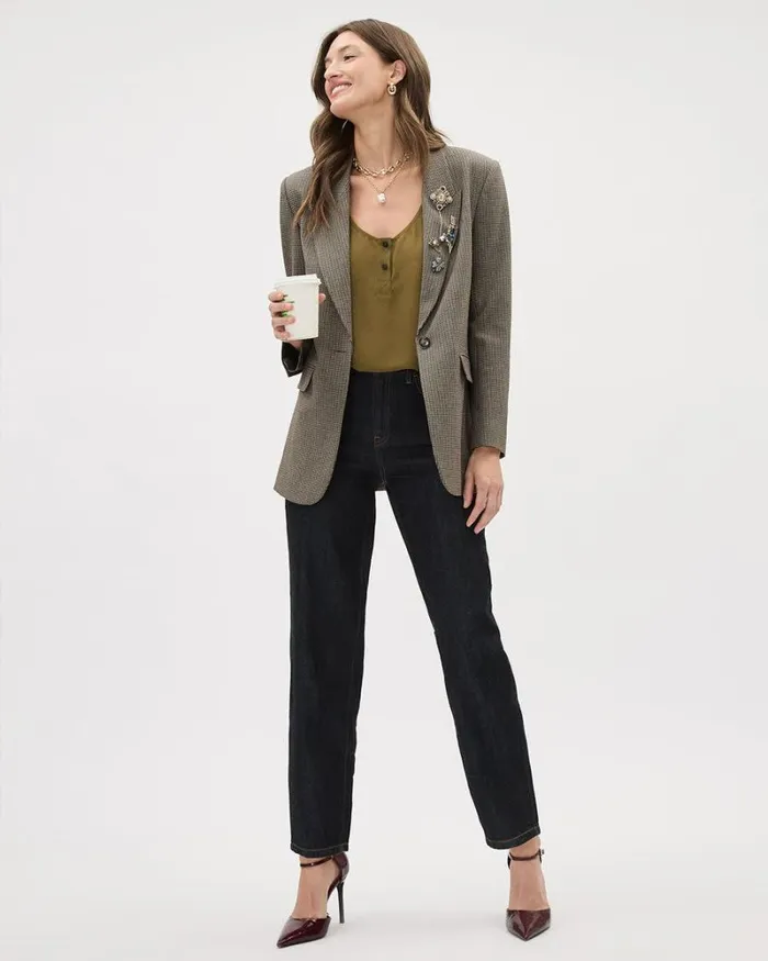 RWandCO Blazers Oversized OneButton Houndstooth Blazer Black And Brown Houndstooth 8211 Women RWandCO Blazers Oversized OneButton Houndstooth Blazer Black And Brown Houndstooth 8211 Women