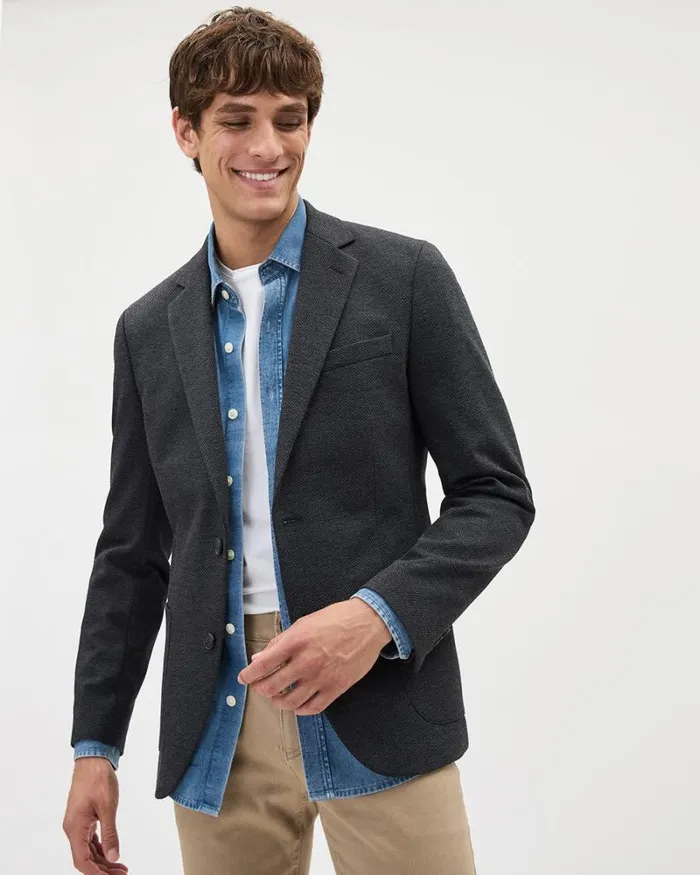 RWandCO Blazers SlimFit Textured Knit Blazer Charcoal 8211 Men