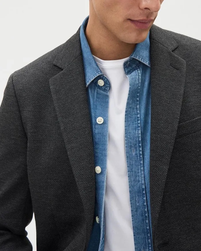 RWandCO Blazers SlimFit Textured Knit Blazer Charcoal 8211 Men