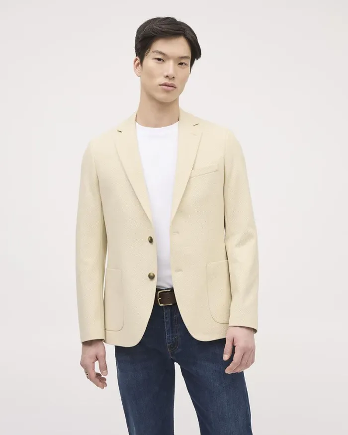 RWandCO Blazers SlimFit Textured Knit Blazer Light Beige 8211 Men