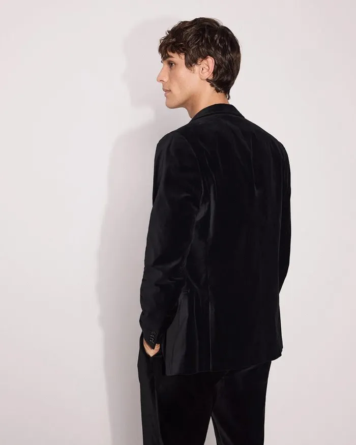 RWandCO Blazers SlimFit Velvet Suit Blazer Black 8211 Men