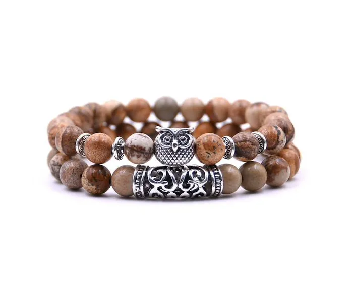 RWandCO Bracelets and Rings Brown Beaded and Silvertone Owl Set Of 2 Bracelets 8211 Don039t AsK Dark Beige 8211 Women RWandCO Bracelets and Rings Brown Beaded and Silvertone Owl Set Of 2 Bracelets 8211 Don039t AsK Dark Beige 8211 Women
