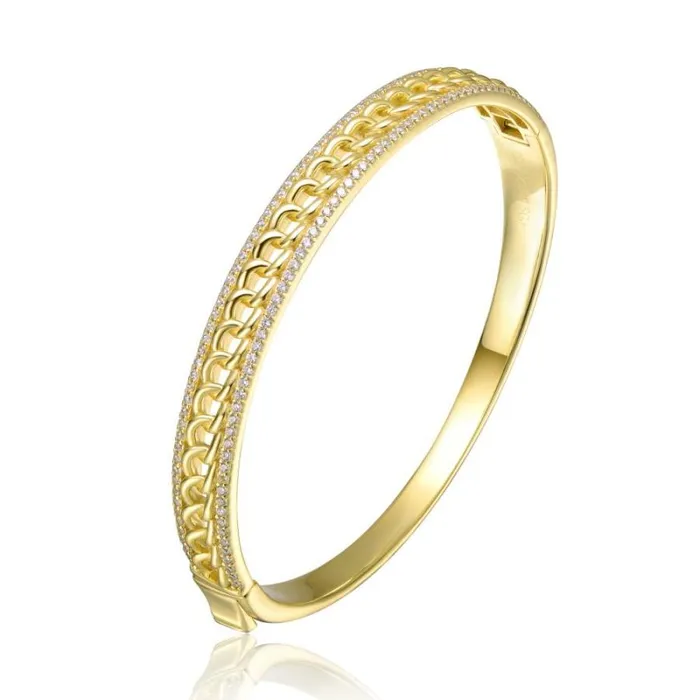 RWandCO Bracelets and Rings Genevive Sterling Silver 14k Yellow Gold Plated With Cubic Zirconia Chain Link Stiff Bangle Bracelet Gold 8211 Women RWandCO Bracelets and Rings Genevive Sterling Silver 14k Yellow Gold Plated With Cubic Zirconia Chain Link Stiff Bangle Bracelet Gold 8211 Women