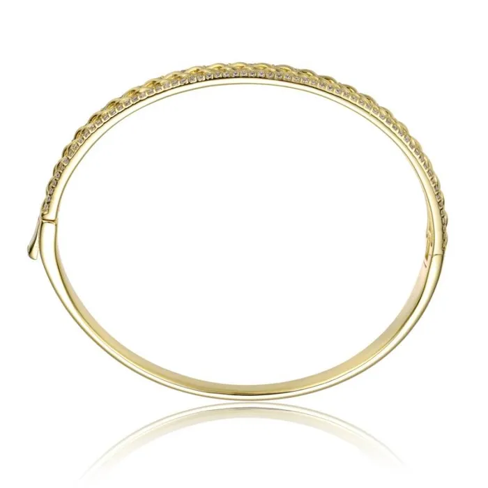 RWandCO Bracelets and Rings Genevive Sterling Silver 14k Yellow Gold Plated With Cubic Zirconia Chain Link Stiff Bangle Bracelet Gold 8211 Women