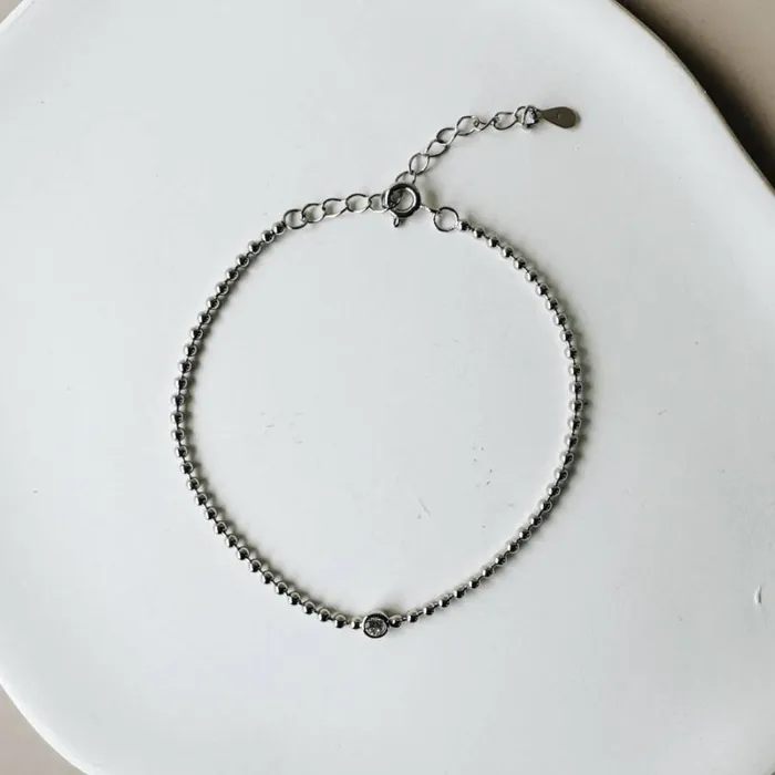 RWandCO Bracelets and Rings Horace Jewelry 8211 Beaded Chain Bracelet With A Round Zircon In The Center Mara Silver 8211 Women RWandCO Bracelets and Rings Horace Jewelry 8211 Beaded Chain Bracelet With A Round Zircon In The Center Mara Silver 8211 Women
