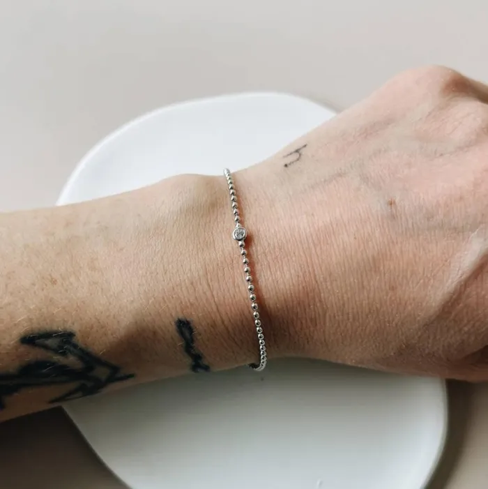 RWandCO Bracelets and Rings Horace Jewelry 8211 Beaded Chain Bracelet With A Round Zircon In The Center Mara Silver 8211 Women
