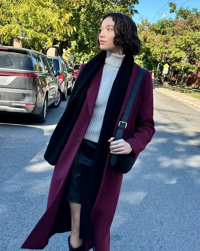 RWandCO Coats and Jackets Fitted Long Twill Coat Windsor Wine 8211 Women