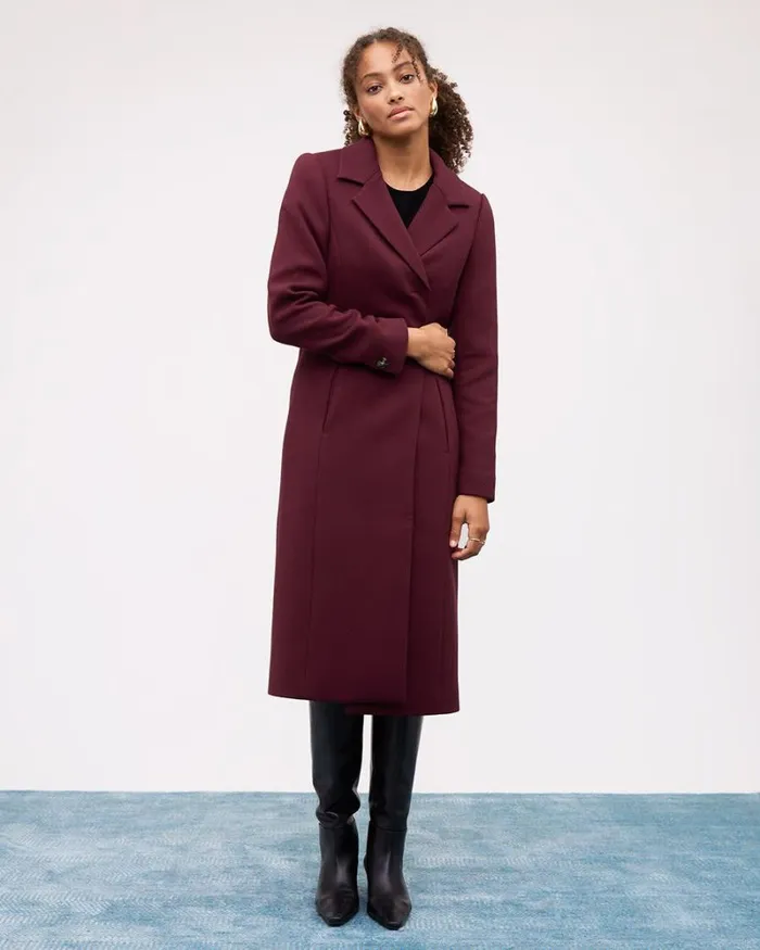 RWandCO Coats and Jackets Fitted Long Twill Coat Windsor Wine 8211 Women