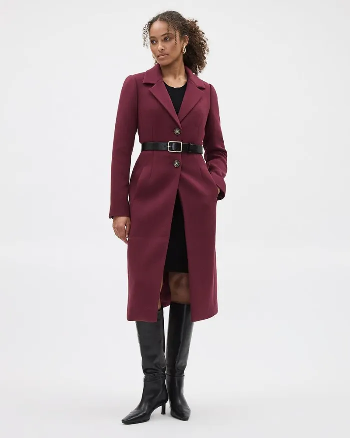 RWandCO Coats and Jackets Fitted Long Twill Coat Windsor Wine 8211 Women