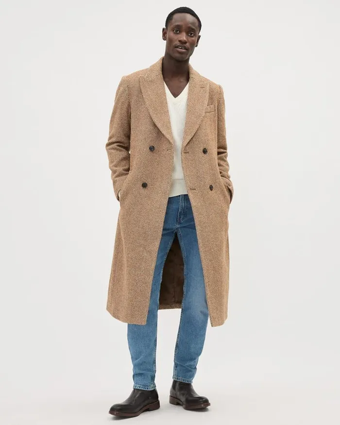 RWandCO Coats and Jackets Long Classic Herringbone Wool Coat With Tailored Collar Camel 8211 Men RWandCO Coats and Jackets Long Classic Herringbone Wool Coat With Tailored Collar Camel 8211 Men