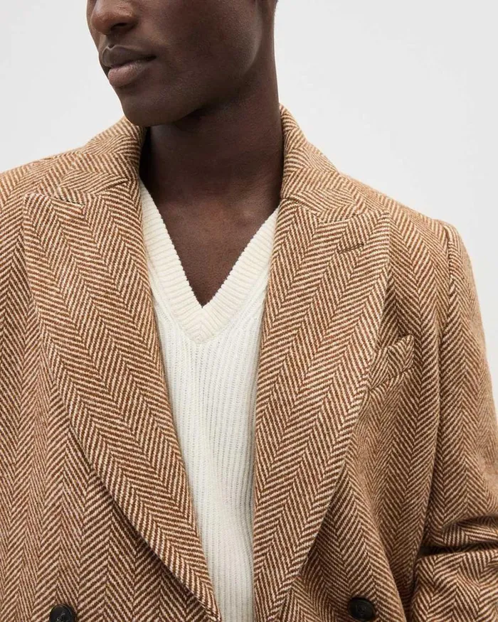 RWandCO Coats and Jackets Long Classic Herringbone Wool Coat With Tailored Collar Camel 8211 Men RWandCO Coats and Jackets Long Classic Herringbone Wool Coat With Tailored Collar Camel 8211 Men