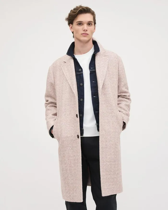 RWandCO Coats and Jackets Maxi Herringbone Wool Coat With Tailored Collar Adobe Rose 8211 Men