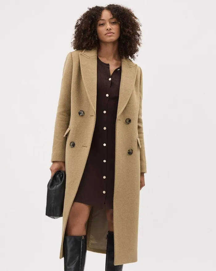 RWandCO Coats and Jackets Solid Long DoubleBreasted Wool Coat Light Camel 8211 Women RWandCO Coats and Jackets Solid Long DoubleBreasted Wool Coat Light Camel 8211 Women