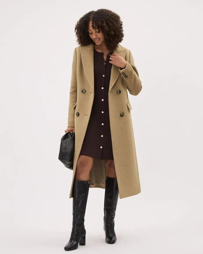 RWandCO Coats and Jackets Solid Long DoubleBreasted Wool Coat Light Camel 8211 Women RWandCO Coats and Jackets Solid Long DoubleBreasted Wool Coat Light Camel 8211 Women
