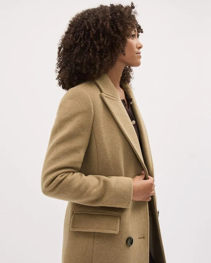 RWandCO Coats and Jackets Solid Long DoubleBreasted Wool Coat Light Camel 8211 Women RWandCO Coats and Jackets Solid Long DoubleBreasted Wool Coat Light Camel 8211 Women