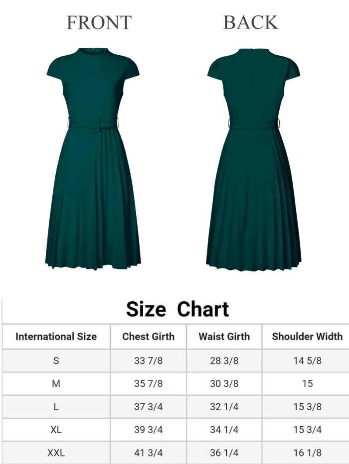 RWandCO Dresses Hobemty Mock Neck Belted ALine Pleated Dress Green 8211 Women