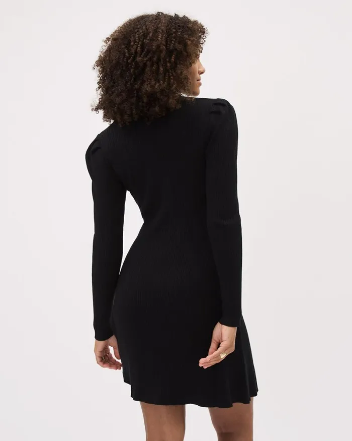 RWandCO Dresses LongSleeve Fit And Flare ButtonedDown Ribbed Dress Black 8211 Women RWandCO Dresses LongSleeve Fit And Flare ButtonedDown Ribbed Dress Black 8211 Women