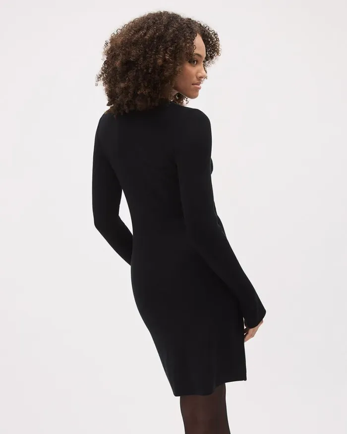 RWandCO Dresses LongSleeve Mini Sweater Dress With Pearl Buttons Black 8211 Women RWandCO Dresses LongSleeve Mini Sweater Dress With Pearl Buttons Black 8211 Women