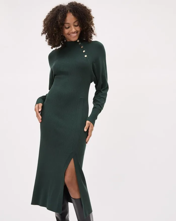 RWandCO Dresses LongSleeve MockNeck Fitted Ribbed Midi Dress Ponderosa Pine 8211 Women RWandCO Dresses LongSleeve MockNeck Fitted Ribbed Midi Dress Ponderosa Pine 8211 Women