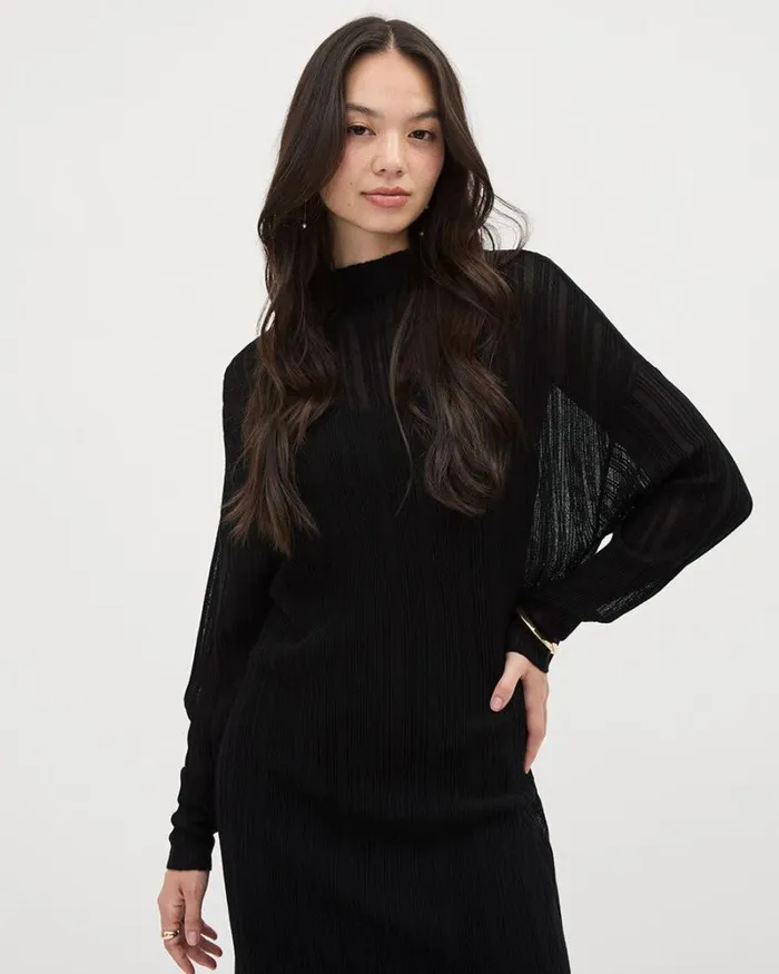 RWandCO Dresses Mini Ottoman Sweater Dress Black 8211 Women