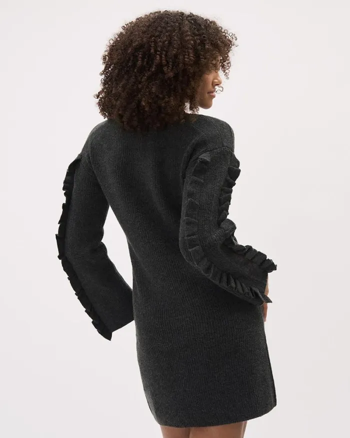 RWandCO Dresses RuffledLongSleeve BoatNeck Mini Dress Black Coffee Mix 8211 Women RWandCO Dresses RuffledLongSleeve BoatNeck Mini Dress Black Coffee Mix 8211 Women