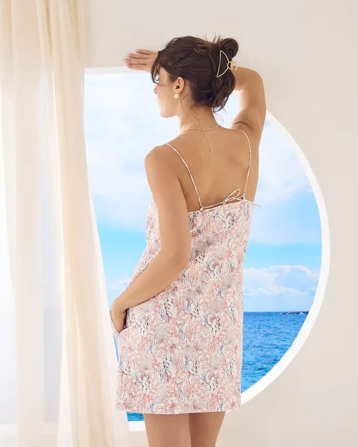 RWandCO Dresses Sleeveless SquareNeck LinenBlend Dress Jet Stream Coral Multi 8211 Women RWandCO Dresses Sleeveless SquareNeck LinenBlend Dress Jet Stream Coral Multi 8211 Women