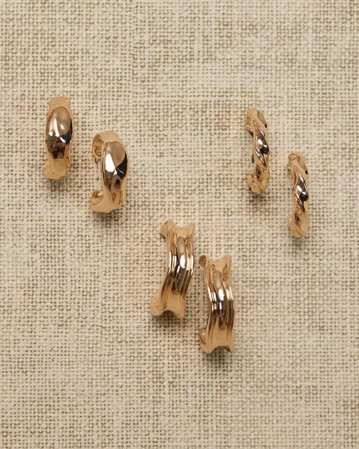 RWandCO Earrings Golden Hoops 8211 3 Pairs Gold 8211 Women