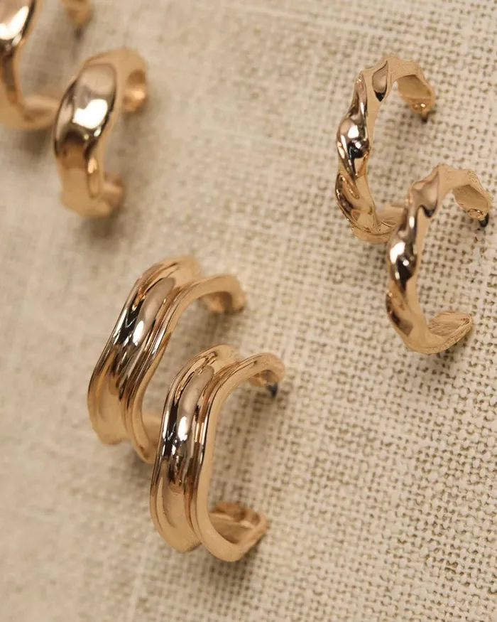 RWandCO Earrings Golden Hoops 8211 3 Pairs Gold 8211 Women RWandCO Earrings Golden Hoops 8211 3 Pairs Gold 8211 Women