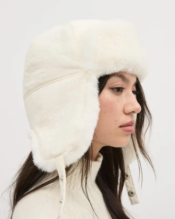 RWandCO Hats Gloves and Scarves Trapper Hat With Faux Fur Coconut Milk 8211 Women RWandCO Hats Gloves and Scarves Trapper Hat With Faux Fur Coconut Milk 8211 Women