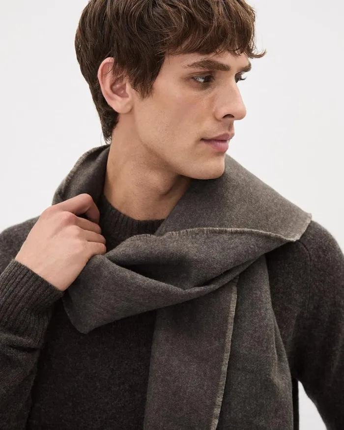 RWandCO Hats Gloves and Scarves TwoTone Scarf With Fringes Beige 8211 Men RWandCO Hats Gloves and Scarves TwoTone Scarf With Fringes Beige 8211 Men
