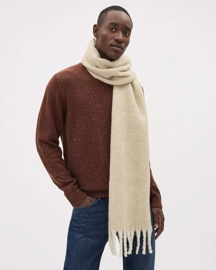 RWandCO Hats Gloves and Scarves Wide Solid Scarf With Fringes Beige 8211 Men