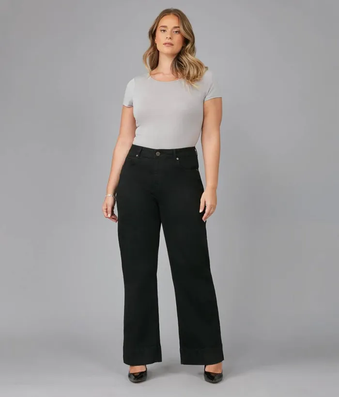 RWandCO Jeans Lola Jeans COLETTEBLK High Rise Wide Leg Jeans Plus Size Black 8211 Women