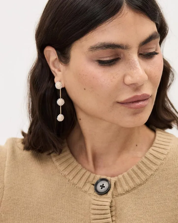 RWandCO Jewelry Golden Earrings With Ball Pendants Adorned With Tiny Pearls Gold 8211 Women RWandCO Jewelry Golden Earrings With Ball Pendants Adorned With Tiny Pearls Gold 8211 Women