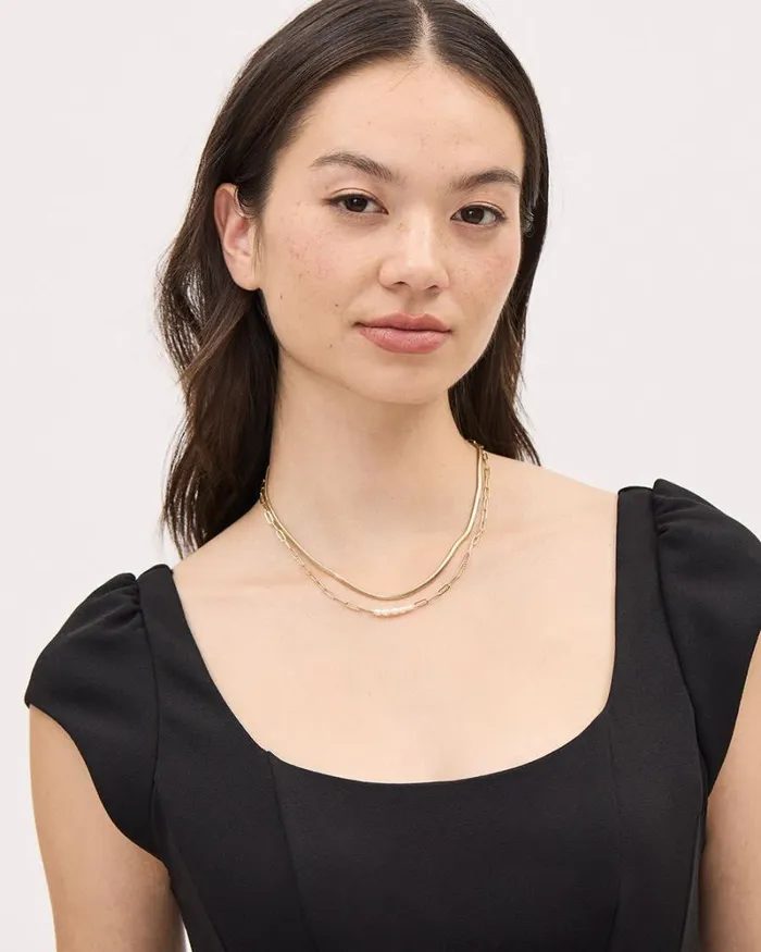 RWandCO Jewelry Short DoubleChain Necklace With Teardrop Pendant Gold 8211 Women RWandCO Jewelry Short DoubleChain Necklace With Teardrop Pendant Gold 8211 Women