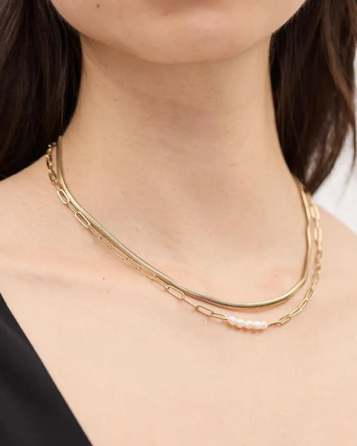 RWandCO Jewelry Short DoubleChain Necklace With Teardrop Pendant Gold 8211 Women RWandCO Jewelry Short DoubleChain Necklace With Teardrop Pendant Gold 8211 Women