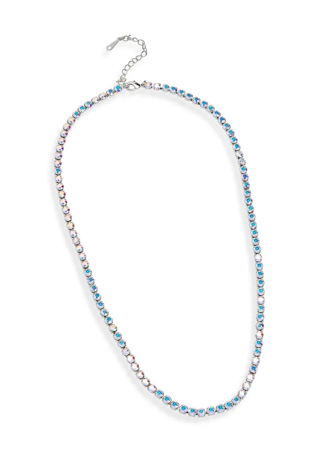 RWandCO Necklaces Rhodium Plated Tennis Cupchain Necklace In Aurora Borealis 8211 Callura Multicolor 8211 Women RWandCO Necklaces Rhodium Plated Tennis Cupchain Necklace In Aurora Borealis 8211 Callura Multicolor 8211 Women