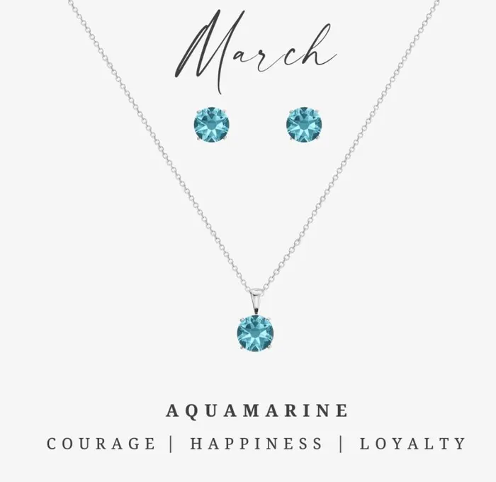 RWandCO Necklaces Silvertone March Aquamarine Birthstone CZ Earring and Necklace Set Light Blue 8211 Women RWandCO Necklaces Silvertone March Aquamarine Birthstone CZ Earring and Necklace Set Light Blue 8211 Women
