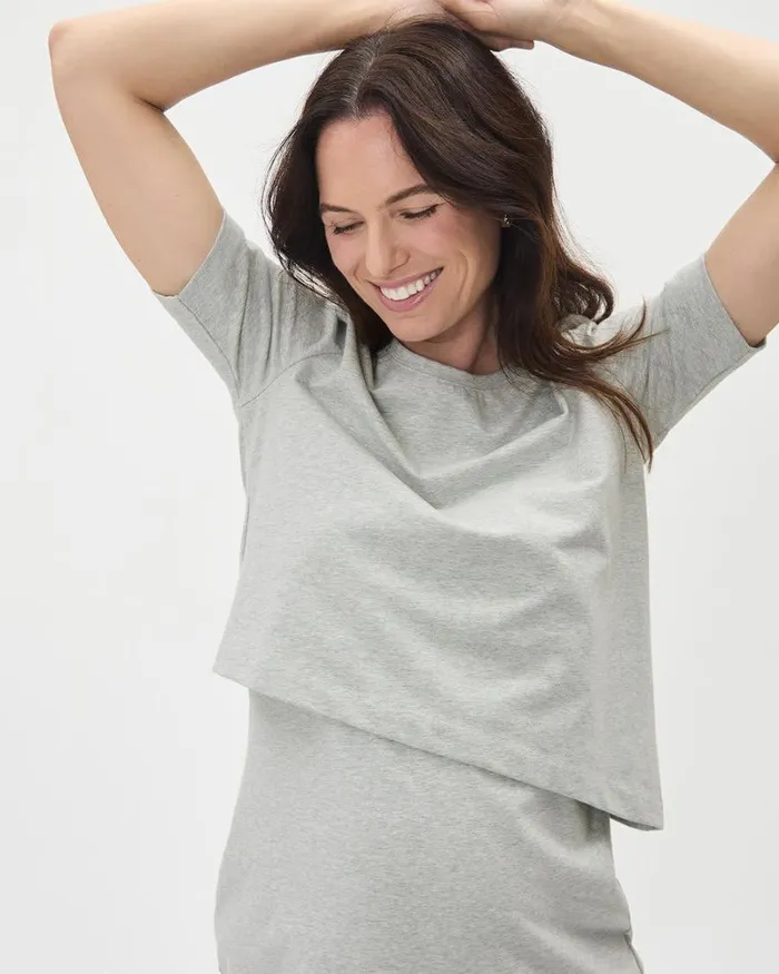 RWandCO Nursing Light Grey Set 8211 Fitted Dress And TShirt 8211 Thyme Maternity Light Grey Mix 8211 Women RWandCO Nursing Light Grey Set 8211 Fitted Dress And TShirt 8211 Thyme Maternity Light Grey Mix 8211 Women