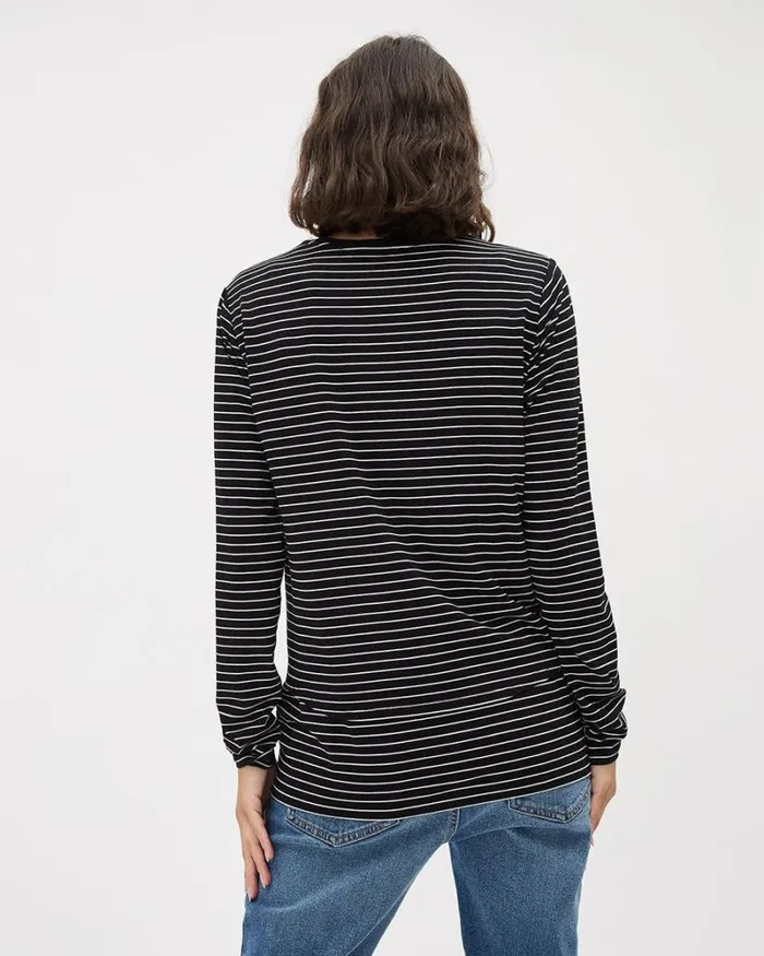 RWandCO Nursing Striped LongSleeve Nursing Tee 8211 Thyme Maternity Black And Snow White Strippe 8211 Women RWandCO Nursing Striped LongSleeve Nursing Tee 8211 Thyme Maternity Black And Snow White Strippe 8211 Women