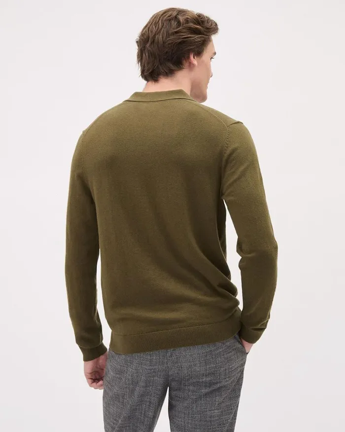 RWandCO Polos LongSleeve Cotton Sweater Polo With Johnny Collar Palmer Green 8211 Men