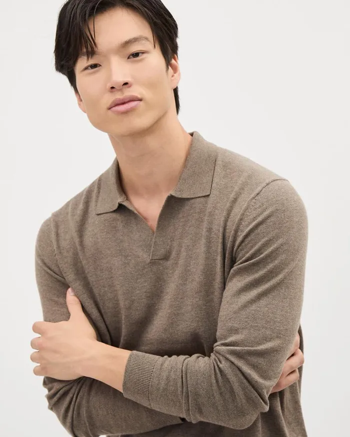 RWandCO Polos LongSleeve Cotton Sweater Polo With Johnny Collar Tamarindo 8211 Men