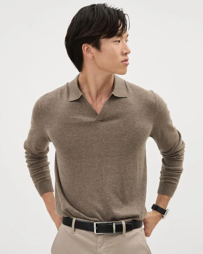 RWandCO Polos LongSleeve Cotton Sweater Polo With Johnny Collar Tamarindo 8211 Men RWandCO Polos LongSleeve Cotton Sweater Polo With Johnny Collar Tamarindo 8211 Men