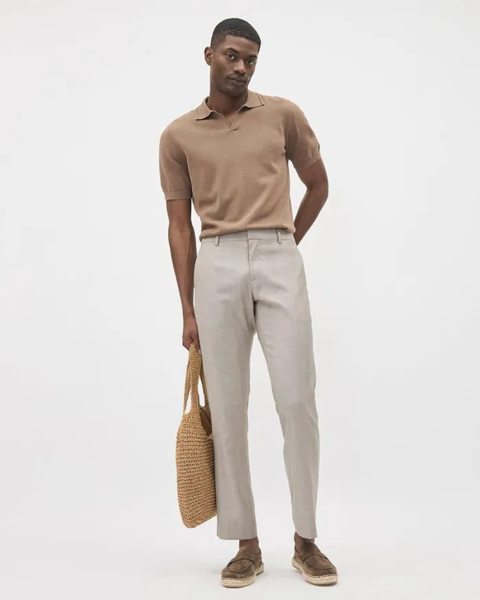 RWandCO Polos ShortSleeve Cotton Polo Sweater With Johnny Collar Caramel Latte 8211 Men