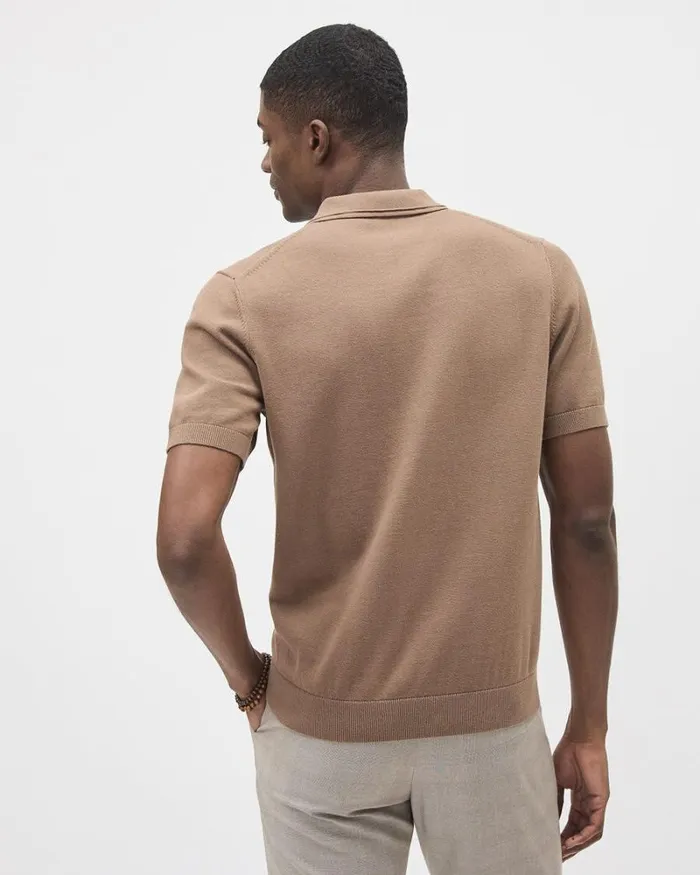 RWandCO Polos ShortSleeve Cotton Polo Sweater With Johnny Collar Caramel Latte 8211 Men