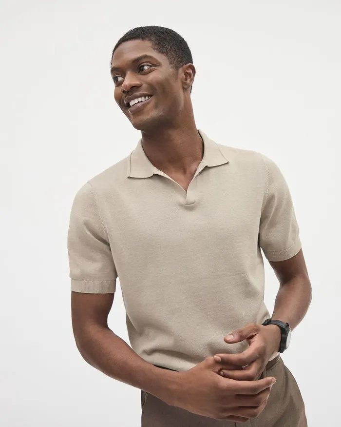 RWandCO Polos ShortSleeve Cotton Polo Sweater With Johnny Collar Chocolate Aroma 8211 Men