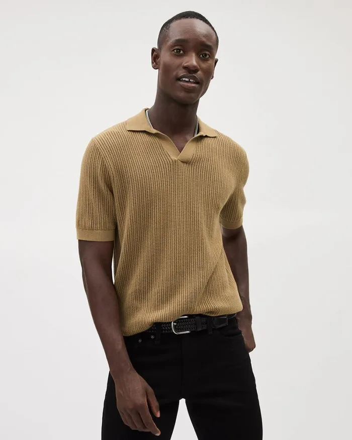 RWandCO Polos ShortSleeve Cotton Polo Sweater With Johnny Collar Ermine 8211 Men