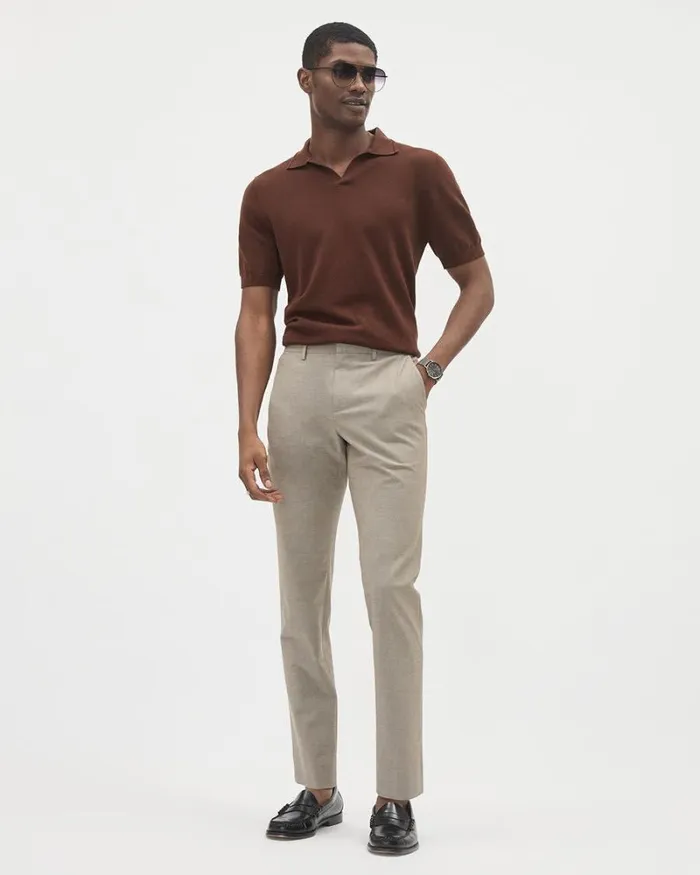 RWandCO Polos ShortSleeve Cotton Polo Sweater With Johnny Collar Intense Fudge 8211 Men