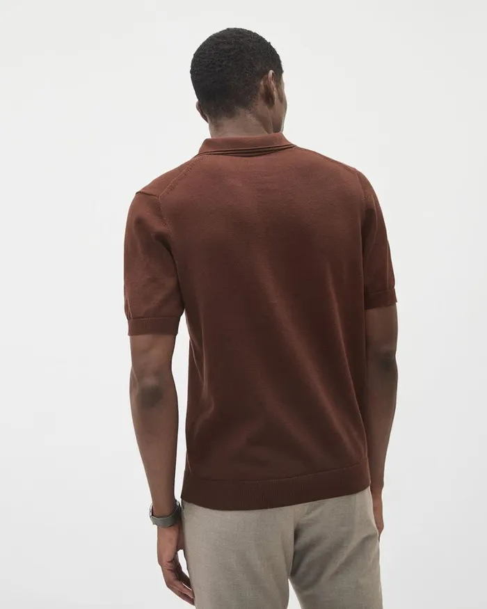 RWandCO Polos ShortSleeve Cotton Polo Sweater With Johnny Collar Intense Fudge 8211 Men