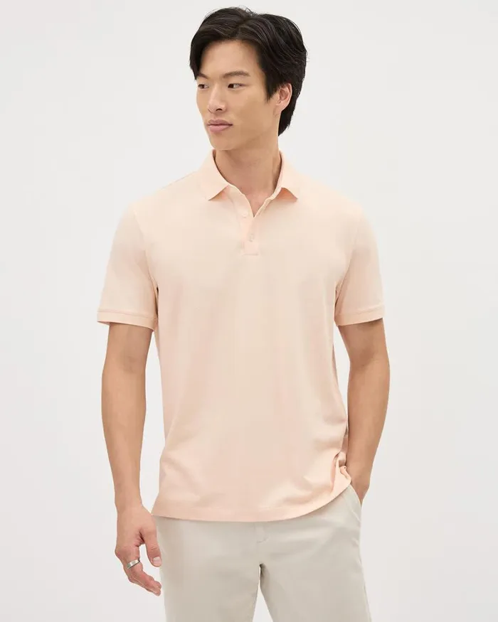 RWandCO Polos Solid ShortSleeve Polo Cream Tan 8211 Men