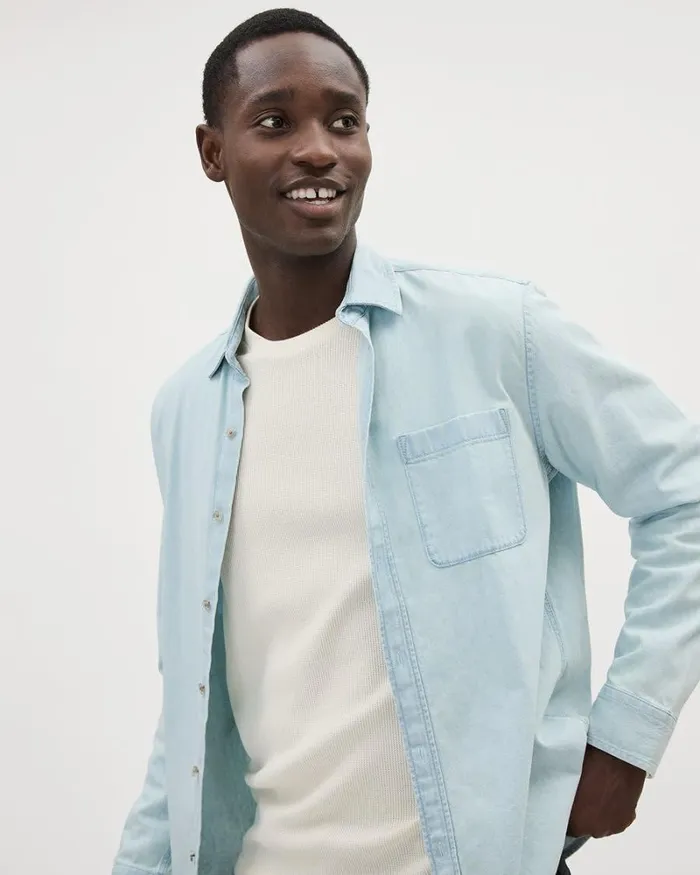 RWandCO Shirts LongSleeve Denim Shirt With Chest Pocket Bleach Denim 8211 Men RWandCO Shirts LongSleeve Denim Shirt With Chest Pocket Bleach Denim 8211 Men